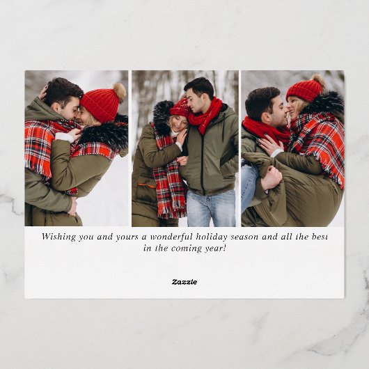 4 PHOTO Sparkle Merry-kerstgroet Gold Folie Feestdagenkaart (Achterkant)