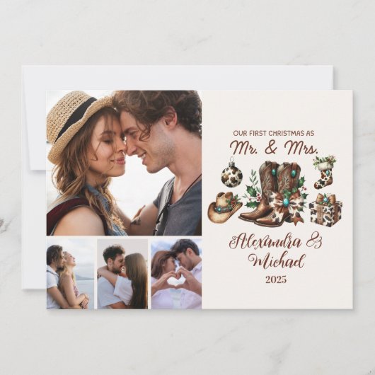 4 Photo Western First Christmas As Mrs and Mr Feestdagenkaart (Voorkant)