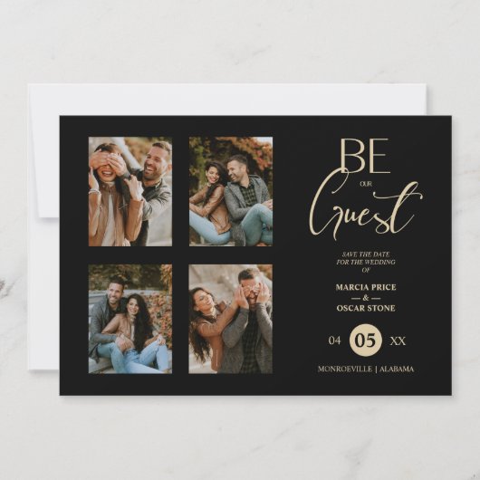 4 Photos Be our Guest Black Wedding Fancy Save The Date (Voorkant)