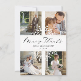 4 Photos Collage Minimalist Branches Wedding Bedankkaart