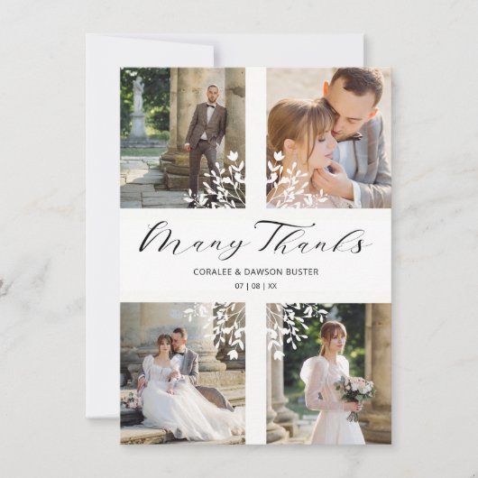 4 Photos Collage Minimalist Branches Wedding Bedankkaart (Voorkant)