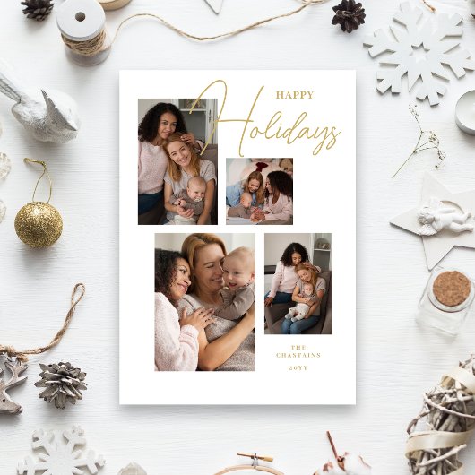 4 Photos Collage Original Modern Minimalist Chic  Feestdagenkaart