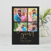 4 photos Fake Golden Black Trendy Collage Wedding Kaart (Staand voorkant)