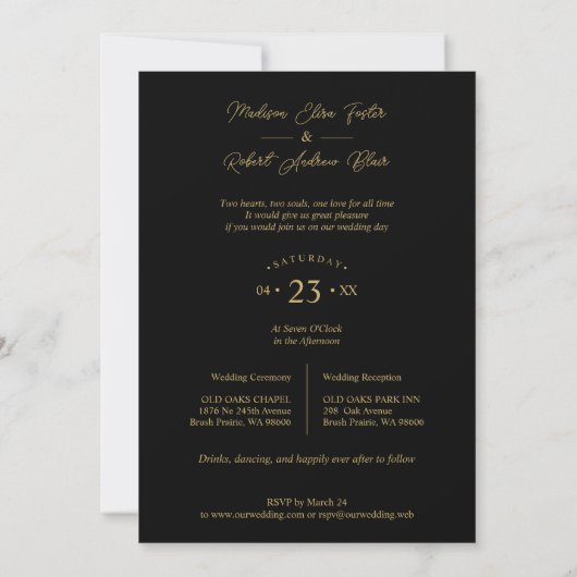 4 photos Fake Golden Black Trendy Collage Wedding Kaart (Achterkant)