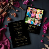 4 photos Fake Golden Black Trendy Collage Wedding Kaart