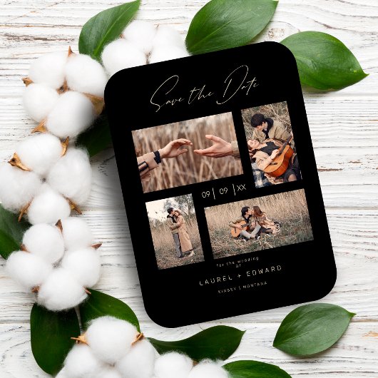 4 Photos Modern Collage Wedding Wimshical Script Magneet