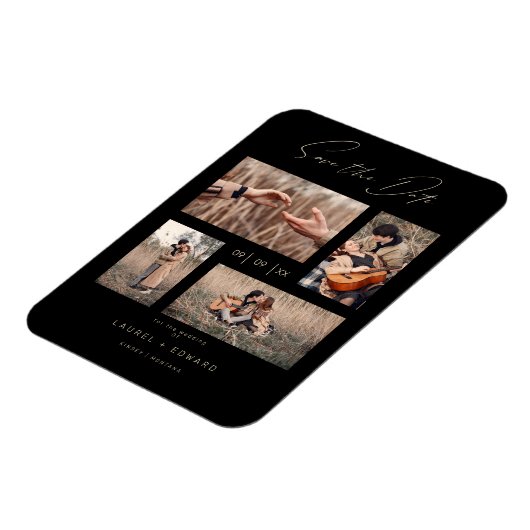 4 Photos Modern Collage Wedding Wimshical Script Magneet (Linkerzijde)