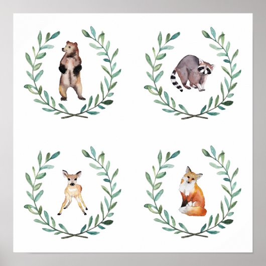 4 Poster met bosdieren en kransen (Voorkant)