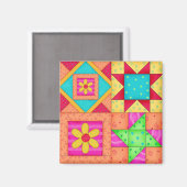 4 Quilt Blocks Square Magnet (Voorkant / Achterkant)