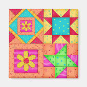 4 Quilt Blocks Square Magnet (Voorkant)