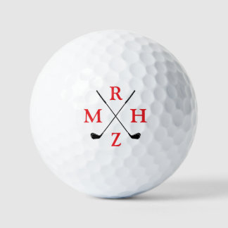 4 Red Initials Monogram with Golf-Clubs Golfballen