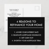 4 Redenen voor Refinance Mortgage Company Refi Briefkaart (Voorkant / Achterkant)