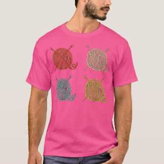 4 Retro Wolbal Ontwerp Breier Cadeau Breien T-shirt