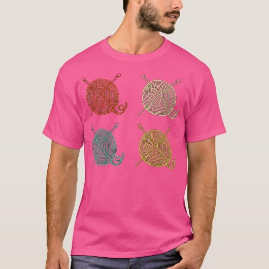 4 Retro Wolbal Ontwerp Breier Cadeau Breien T-shirt (Voorkant)