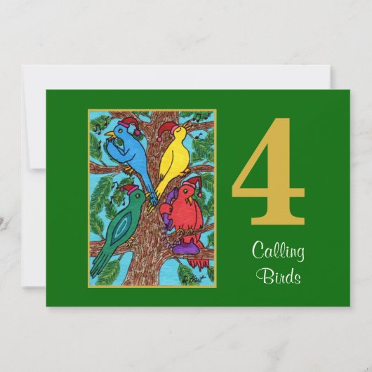4 roepend Vogels Leuke Kerstmis van de Douane van Feestdagenkaart (Voorkant)