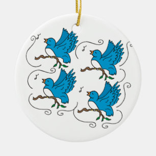 4 Roepende vogels Keramisch Ornament