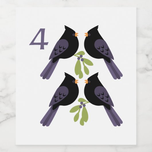 4 Roepende vogels Wijn Etiket (Enkel label)