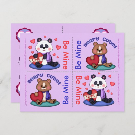 4 Schattigee teddybeer Valentijn platte Kaarten Feestdagenkaart (Voorkant / Achterkant)