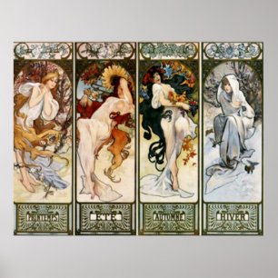 4 Seizoenen Alphonse Mucha Print