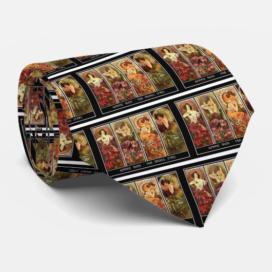4 seizoenen Alphonse Mucha Stropdas (Opgerold)