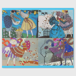 4 SEIZOENEN ARTDECO BEAUTY MODE ILLUSTRATIE CADEAUPAPIER