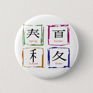 4 Seizoenen op Japans vierkant Ronde Button 5,7 Cm