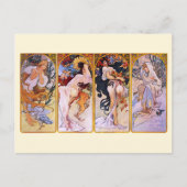 4 Seizoenen van Alphonse Mucha, Art Nouveau Briefkaart (Voorkant)