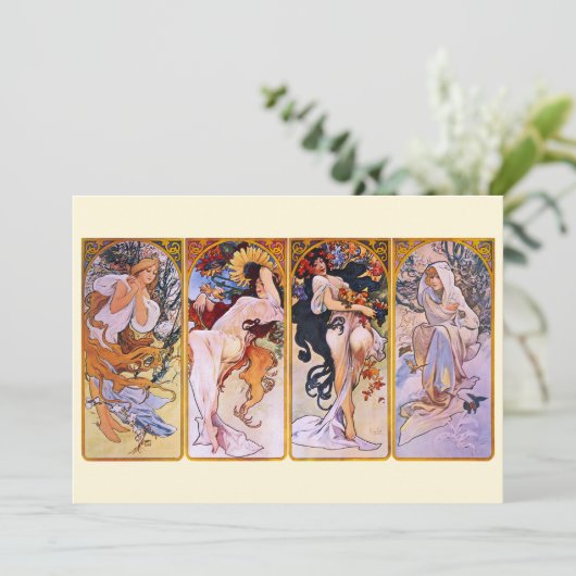 4 Seizoenen van Alphonse Mucha,  Art Nouveau Kaart (Staand voorkant)