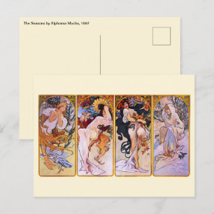 4 Seizoenen van Alphonse Mucha, Art Nouveau Kunst Briefkaart