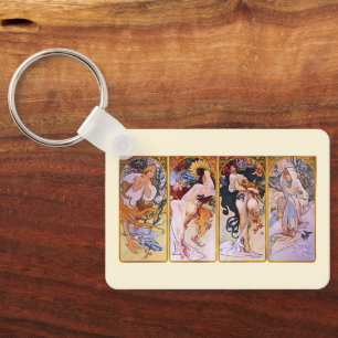 4 Seizoenen van Alphonse Mucha, Art Nouveau Kunst Sleutelhanger