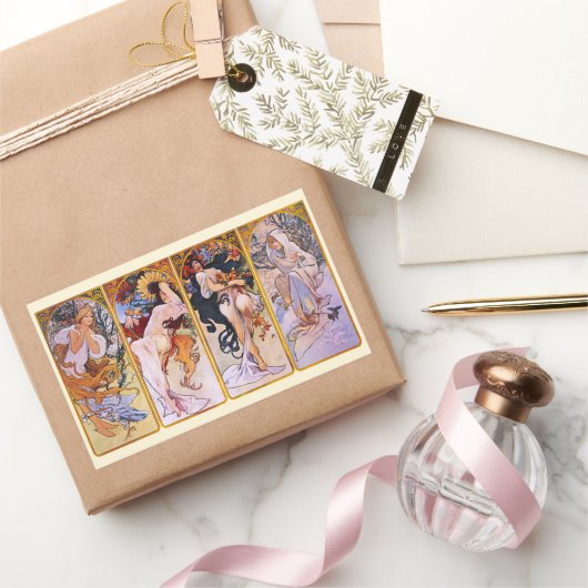 4 Seizoenen van Alphonse Mucha,  Art Nouveau Rechthoekige Sticker (Geschenken)