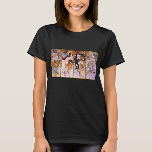 4 Seizoenen van Alphonse Mucha,  Art Nouveau T-shirt (Voorkant)