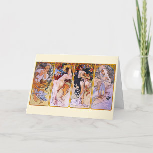 4 Seizoenen van Alphonse Mucha, Art Nouveau Vintag Kaart