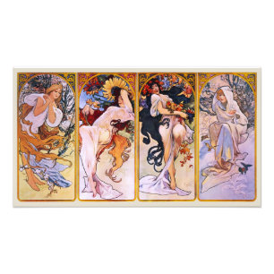 4 Seizoenen van Alphonse Mucha, Vintage Art Nouvea Foto Afdruk