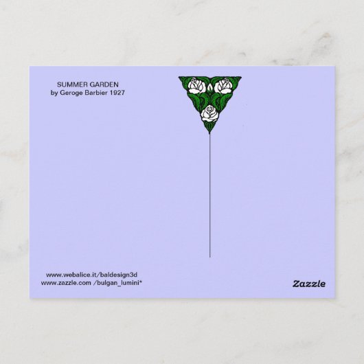4 SEIZOENEN / ZOMERTUIN / MODE KOSTUUMONTWERPER BRIEFKAART (Achterkant)