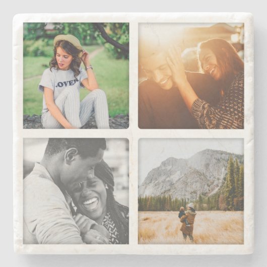 4 Sjabloon Fotoraster Square Shadowed Marble Stenen Onderzetter (Voorkant)