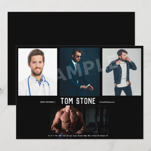 4 Sjabloon Photo Actor Headshot Comp Card Kaart (Voorkant / Achterkant)