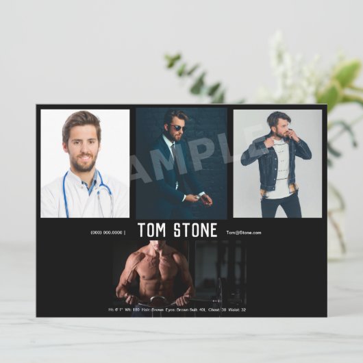 4 Sjabloon Photo Actor Headshot Comp Card Kaart (Staand voorkant)