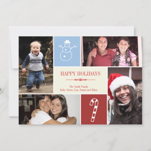 4 snowman snowman snoeprietkerstmis met fotoraster feestdagenkaart (Voorkant)