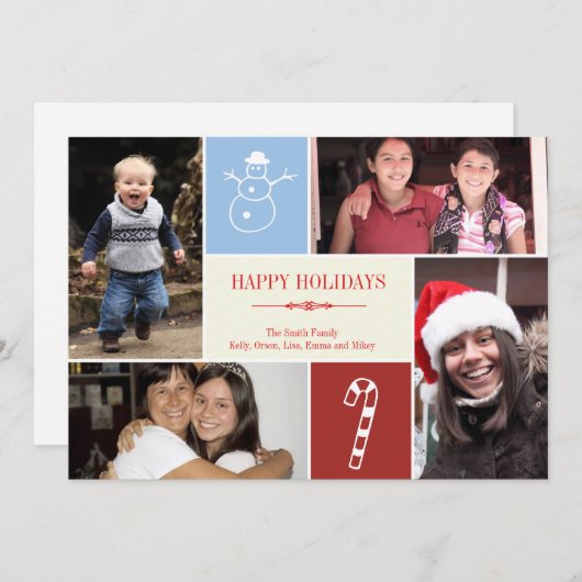 4 snowman snowman snoeprietkerstmis met fotoraster feestdagenkaart (Voorkant / Achterkant)