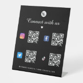 4 Social Media Qr Code Black Logo TikTok Facebook Reclamebord Met Voetstuk (Voorkant)