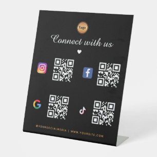 4 Sociale media Qr Code Gold Logo TikTok Facebook Reclamebord Met Voetstuk