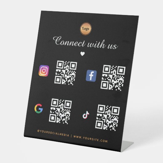 4 Sociale media Qr Code Gold Logo TikTok Facebook Reclamebord Met Voetstuk (Voorkant)