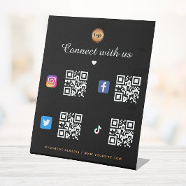 4 Sociale media Qr Code Gold Logo TikTok Facebook Reclamebord Met Voetstuk
