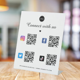 4 Sociale media Qr-code Heart Logo TikTok Facebook Reclamebord Met Voetstuk