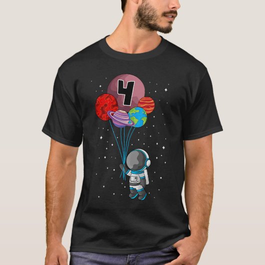 4 Space Birthday Holding Planets Astronaut Bday Ro T-shirt (Voorkant)