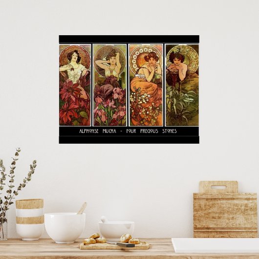 4 Stenen Alphonse Mucha Print (Keuken)