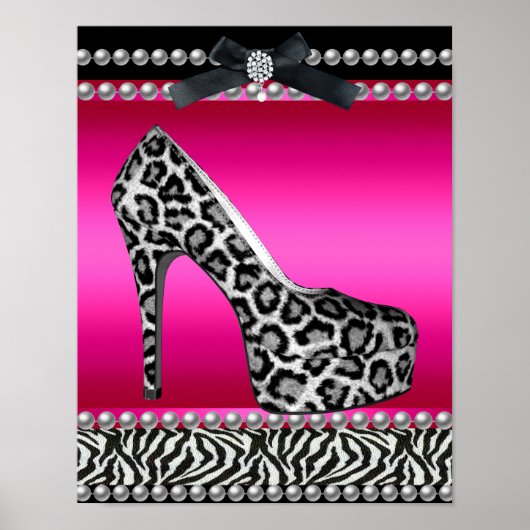 4 Stephanie Banner Heet Roze Zebra Luipaard Poster (Voorkant)