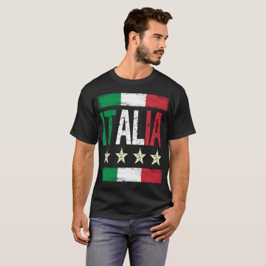4 Sterren Italia met Italiaanse vlag verdrietig re T-shirt (Voorkant volledig)
