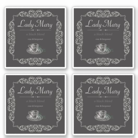 4 stks  aangepaste zwarte thee sticker (Voorkant)